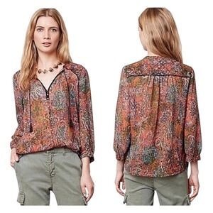 Anthropologie Edme & Esyllte Shirt‎ Women 2 Niya Paisley Chiffon Peasant Blouse